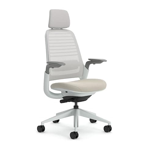 Steelcase Series 1 Ergonomischer Bürostuhl mit LiveBack Lumbalstütze, 4D-Armlehnen, anpassbarer Kopfstütze Beige, 66 x 64 x 112