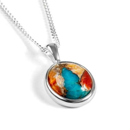 HENRYKA 925 Sterling Silver & Oyster Copper Turquoise Classic Oval Necklace | Minimal Pendant | Birthstone Gifts | Hypoallergenic Women's Jewellery with Gift Box