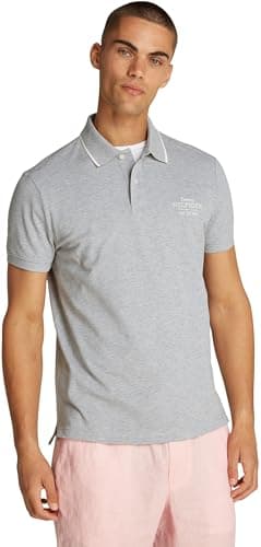 Tommy Hilfiger Uomo Maglietta Polo Maniche Corte Left Chest Graphic Regular Fit, Grigio (Light Grey Melange), L