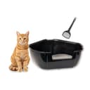 Ferplast Lettiera Gatto Angolare, Toilette per Gatti Grandi, in Plastica con Bordi Alti, Facile e Veloce da Pulire L 56,5 x W 50 x H 21,5 cm, paletta inclusa, Nero - 1