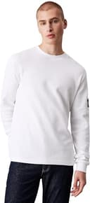 Calvin Klein Jeans Maglietta Maniche Lunghe Uomo Badge Waffle LS Tee Basic, Bianco (Bright White), M - 1