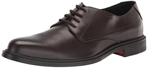 HUGO Men's Kerr Leather Derby Shoe Oxford, Hickory Brown, 5 UK