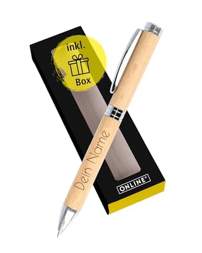 Personalisierter Kugelschreiber ONLINE Nature Style Beechwood mit Gravur in Geschenkbox I echtes Holz I auswechselbare D1-Mine I Schreibfarbe blau I viele Schriften und Symbole I persönliches Geschenk