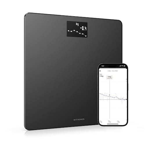 Withings Body – Bilancia Intelligente Wi-Fi con Monitoraggio dell'IMC, Pesapersone Digitale da Bagno e Sincronizzazione con l'App tramite Bluetooth o Wi-Fi, Nero
