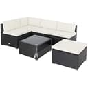 Casaria® Gartenmöbel Lounge Set Wetterfest 5 Personen Polyrattan Sicherheitsglas Tisch Outdoor Sitzkissen Terrassenmöbel Eck Sofa Schwarz Creme - 1