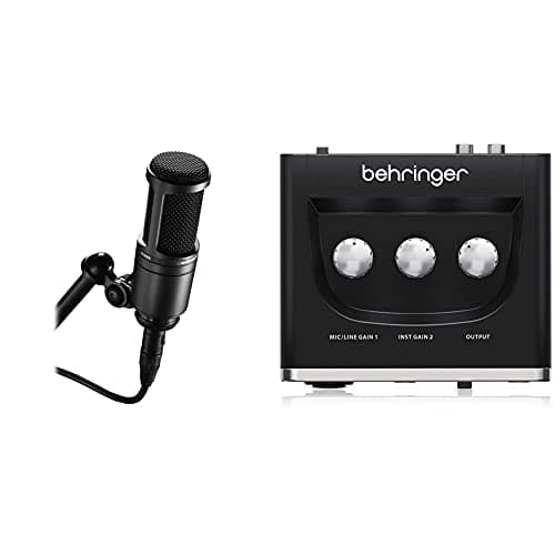 Audio-Technica At2020 Micrófono De Condensador, Color Negro + Behringer U-Phoria Um2 Equipos De Música Adicionales Negro