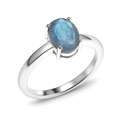 Anello di Moda con Pietra Preziosa Labradorite Tonalità Blu Naturale per Donna Anello di Design Moderno e Minimalista Gioielli in Argento Sterling 925 di Artisan, Misura 11,75