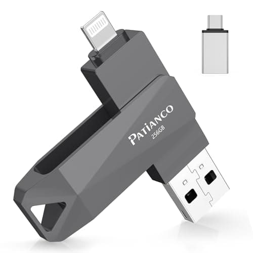 Pendrive 256GB para iPhone [MFi Certificado] Patianco 3 en 1 Memoria Externa USB C Copia de Seguridad,Flash Drive Externa Storage Ptotostick Lightning para iPad Smartphone Tablet Mac PC iOS(Nergo)