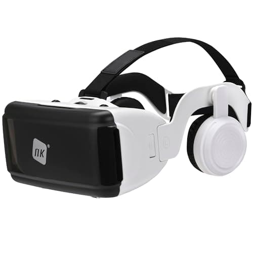 NK Occhiali 3D VR per Smartphone – Visore Intelligenti di Realtà Virtuale con Audio per Smartphone tra 4,7" - 6,53", Angolo Visione 90-100º, Rotazione 360°, Obiettivo e Pupilla Regolabile - Bianco