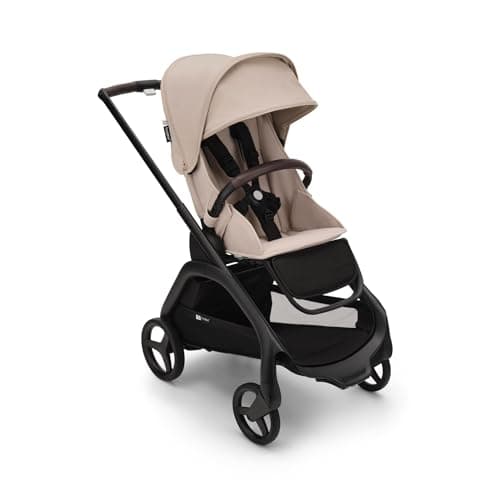 Bugaboo Dragonfly City Pushchair Lightweight Compact Pushchair with Four Wheel Suspension, One Handed Folding XL Base Shelf, Black Frame and Sun Canopy in Desert Taupe