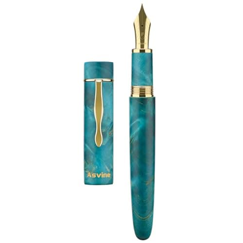Asvine Penna stilografica in legno stabilizzato C2000 Numero 8 con pennino medio, grande, fatta a mano, modello unico, con confezione regalo e set da collezione - Oasis
