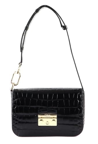 Furla Leder Schultertasche Abendtasche Metropolis Shoulder Bag Nero schwarz