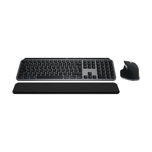 Logitech MX Keys S Combo for Mac, Wireless Keyboard and Mouse With Palm Rest, Backlit Keyboard, Fast Scroll Wireless Mouse, Bluetooth USB C MacBook Pro, Macbook Air, iMac, iPad, QWERTY UK - Space Grey