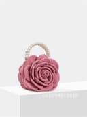 SFOIKVG Borsa uncinetto Borsa a mano con pochette a forma di fiore rosa, borsa a in tessuto jacquard all'uncinetto per le Vacanze Giornaliere(Rose) - 2