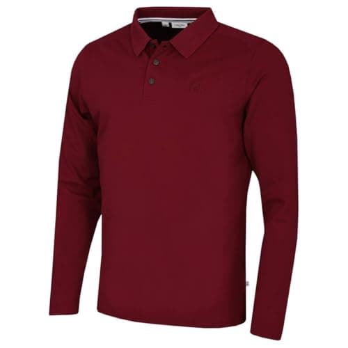 Calvin Klein Mens Long Sleeve Stretch Campus Polo Shirt - Burgundy - XXL