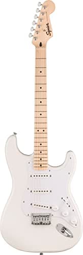 Squier by Fender Sonic Stratocaster HT, E-Gitarre, Ahorngriffbrett, Weiße Schlagplatte, Arctic Weiß, Inklusive kostenloser virtueller Kurse auf Fender Play