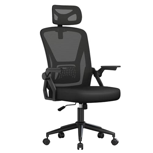 naspaluro Computer Desk Chair with 2D Adjustable Headrest/Flip-up Armrests/Back Support/Metal Claws, Swivel Mesh Ergonomic Office Chairs, Comfy High Study Home Office Chairs, Black Work PC Chairs