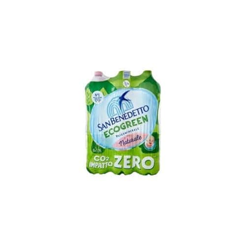San Benedetto, Ecogreen Natural Water, 6 x 1.5 L, Rich in Minerals and Trace Elements, Recyclable Plastic Bottle, Twist & Drink Cap