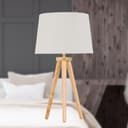 Modern Light Oak Table Lamp or Bedside Light, Wood Tripod Design, Natural Linen Shade - 3