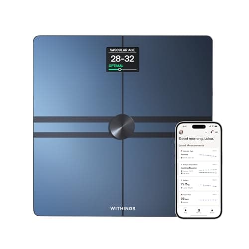 Withings Body Comp - Bilancia pesapersone digitale WiFi con analisi completa: peso, grasso corporeo e muscolare, acqua e tracciamento cardiovascolare, impedenziometrica, nero