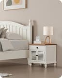 GOEBLESON Nachttischlampe aus Holz, Moderne Tischlampe Wohnzimmer, Beige Nachttischlampe mit Kabel, Fensterbank Lampe, E27 2700K LED-Birne, für Schlafzimmer, Nachttisch, Geschenk, Hotel ZME07TLD05N1 - 7