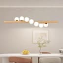 Azanaz Lampada a sospensione Legno Lampada da tavolo da pranzo Vintage,La trave di legno è lunga 120 cm, con 7 sfere di vetro - regolabile in altezza,Lampadario per Della Bar Sala da Pranzo - 1