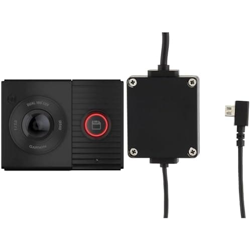 Garmin Dash Cam Tandem, Compact Dual-lens Dash Camera, Two 180-degree Lenses, Dual USB charger included & Garmin - Parking Mode Cable - Cable for Parking Vehicle Surveillance Dash Cam 45/55