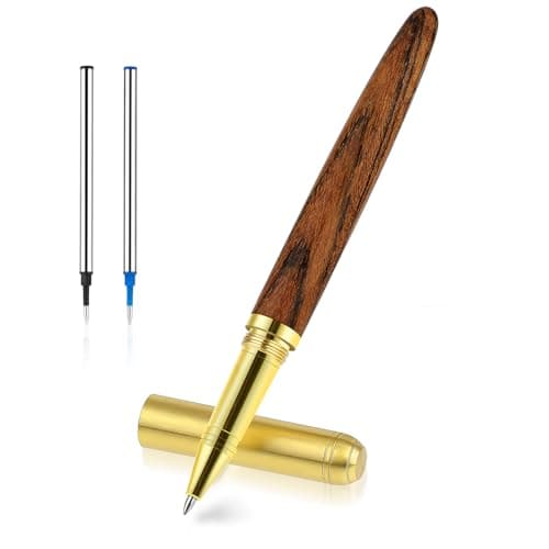 Andibro Vintage Wooden Ballpoint Pen, Luxury Handmade Ballpoint Pen with 0.5 mm Fine Tip and 2 Ink Refills Unusual Rollerball Pen Wooden Rollerball Pen Set for Journaling Office (A)