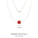 Catenina argento 925 rodiato dorato o ramato con ciondolo sfera pallina 6 mm corallo naturale rosso pendente minimal gioiello artigianale ragazza donna elegante (Argento ramato) - 3