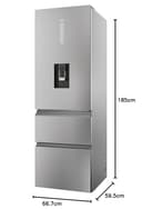 Haier 3D 60 Series 5 Freestanding Fridge Freezer with Water Dispenser, 3 Doors, Total No Frost, E Class, 357L Total Capacity, hOn App, AI & Wi-Fi Connected, Silver, 60x67x185 cm - HTW5618EWMG - 11