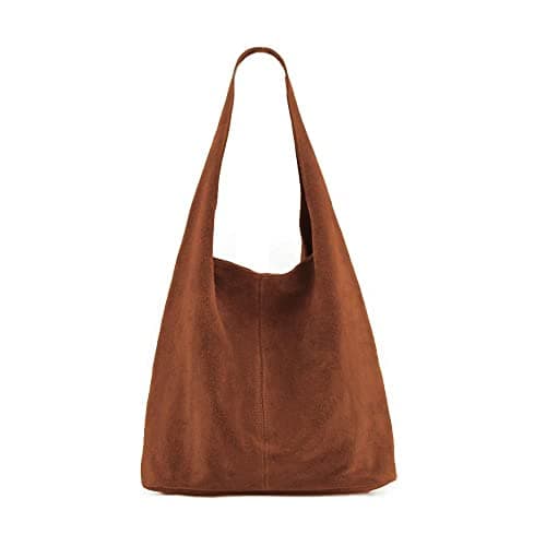MODELISA - Bolso Saco Piel Antelina Shopper Made In Italy Mujer (Marrón)