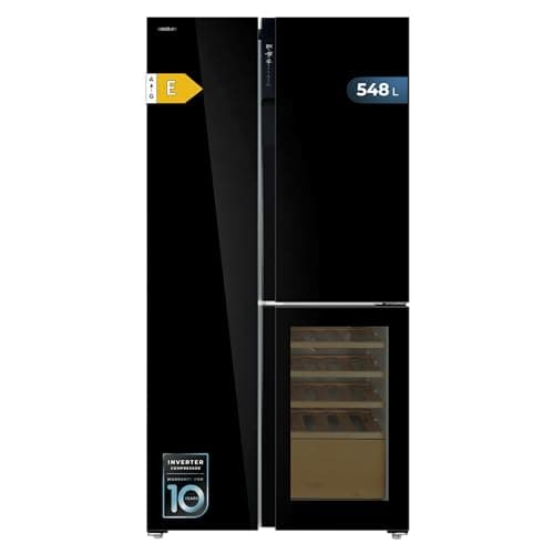 Cecotec Frigorífico 3 puertas Bolero CoolMarket TDW 548 Black Glass E, Clase E, 548 L, Diseño T Door, Compresor Inverter Plus, Total No Frost, Metal Cooling, Multi AirFlow, Fast Cooling & Freezing