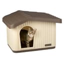 VOUNOT® Casa para Gatos de Plástico 60x51x41 cm, Caseta Mascotas Casita Cabaña de Perros Techo Desmontable Rejilla de Ventilación Patas Antideslizantes, Fácil de Montar para Interior y Exterior Beige - 1