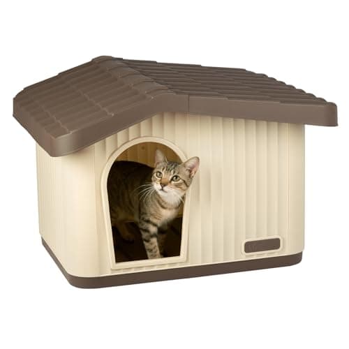 VOUNOT® Casa para Gatos de Plástico 60x51x41 cm, Caseta Mascotas Casita Cabaña de Perros Techo Desmontable Rejilla de Ventilación Patas Antideslizantes, Fácil de Montar para Interior y Exterior Beige