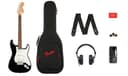Squier by Fender Affinity Stratocaster Chitarra Elettrica & Mustang Micro Pack, Nero, Tastiera in Acero, Include Gig Bag, Tracolla, Cuffie, Plettri e 3 Mesi di Fender Play Gratis - 1