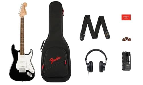Paquete de guitarra eléctrica Squier by Fender Affinity Series™ Stratocaster®: incluye Mustang™ Micro, auriculares HD9, correa, púas, funda y Fender Play
