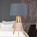 firstchoicelighting Modern Light Oak Table Lamp or Bedside Light, Wood Tripod Design, Grey and Gold Inner Shade - 3