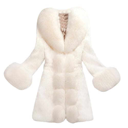 Vhersily 2026 Damen Winter Plüsch Mantel Lang Elegant Verdickt Warm Winddicht Casual Business Klassische Bequeme Streetwear Herbst Winter Bequem Für Abendessen, Hochzeit, Weiß, M