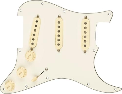 Fender Strat Pickguard, vorverkabelt, Vintage-Stil, geräuschlos, SSS, Pergament, 11 Löcher, PG