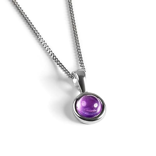 HENRYKA 925 Sterling Silver & Amethyst Round Charm Necklace | Minimal Pendant | Bridesmaid Jewellery | Hypoallergenic Women's Jewellery with Gift Box