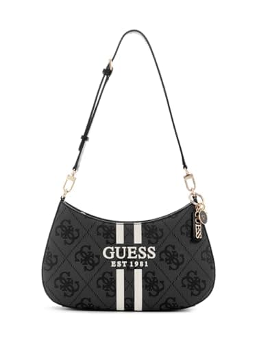 GUESS Noelle II Top Zip Shoulder Bag, Borsa a Tracolla Donna, Logo Carbone, Taglia Unica