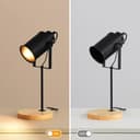 Pheashine Lámpara de Mesa Industrial con Base de Madera, Lámpara de Noche Moderna Negro E27 con Pantalla Orientable, Lámparas de Escritorio para Salón Dormitorio Oficina, sin bombilla - 3
