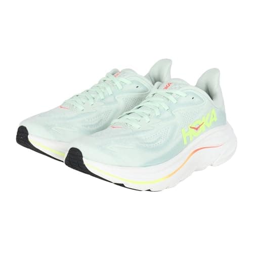 Hoka Womens Clifton 10, Sea Glass/Neon Flame, 6 UK Wide