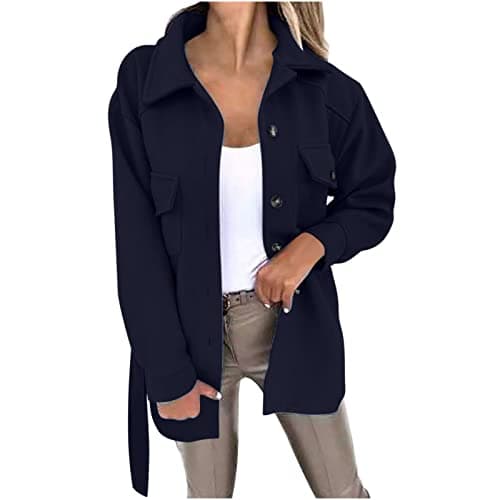 HAOLEI Cappotti in Lana Donna Autunno e Inverno Morbido Caldo Colore Solido Giacca Blazer Casual Business Ufficio Breve Pea Cardigan Giacca Flip Lapel Button con Tasche Giacca Invernale