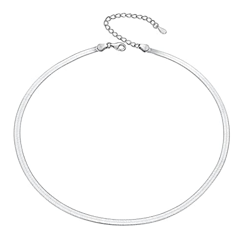 Silvora Collar Choker Mujer Plata de Primera Ley 925 3mm Cadena Plana Serpiente 32cm Ajustable Joyería Minimalista Regalo Madre Pareja