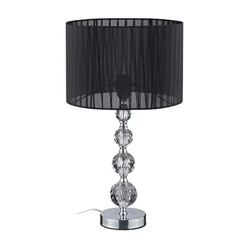 Relaxdays Lampada da Tavolo, Abat-Jour dal Design in Cristallo, H x D: 54 x 29,5 cm, Attacco E27, con Paralume, Nero