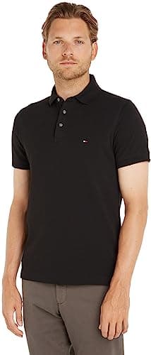 Tommy Hilfiger Herren Poloshirt Kurzarm 1985 Slim Fit, Schwarz (Black), XL