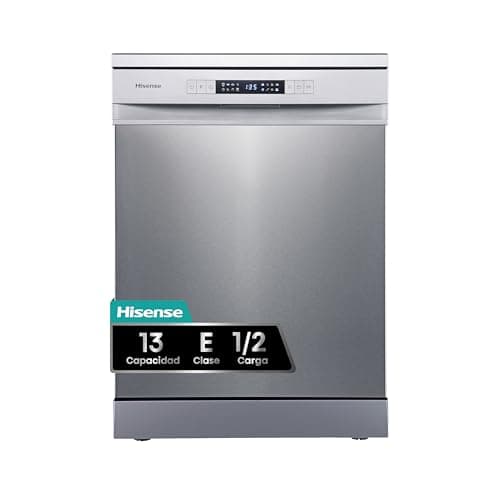 Hisense HS622E10X - Lavavajillas, Capacidad para 13 servicios, 60 cm, Programa ECO, Silencioso, 2, Filtro autolimpiable, Contador digital, Libre instalación, Inox