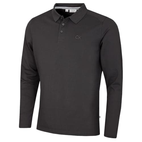 Calvin Klein Mens Long Sleeve Stretch Campus Polo Shirt - Charcoal - L