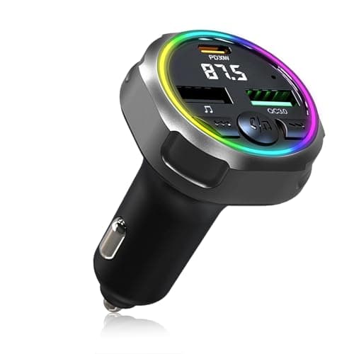 Transmisor Radio FM Bluetooth 5.3 Coche, USB C PD 30W + QC3.0 48W Cargador Coche Rápido, Receptor Parrot Manos Libres,Adaptador de Audio MP3, para Teléfono Móvil/Unidades Flash USB,Conectar y Usar